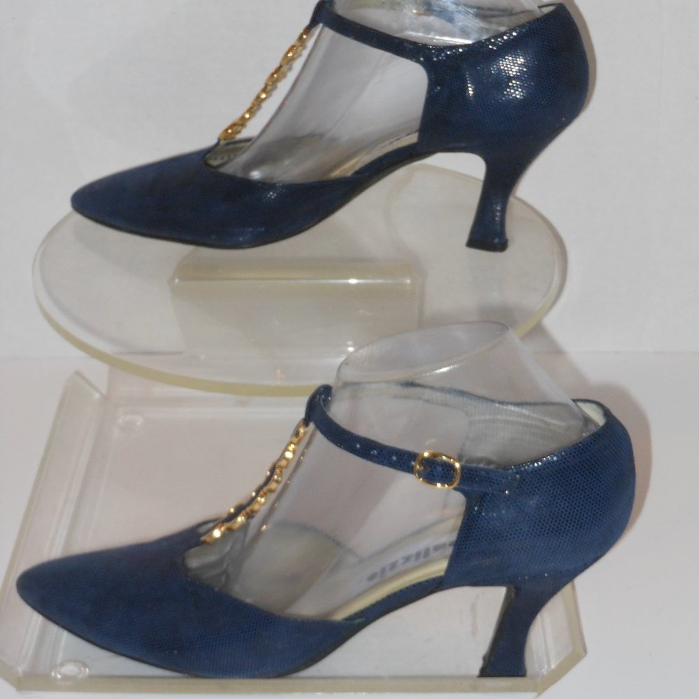 PALIZZIO DARK BLUE GENUINE LEATHER POINTED TOE PUMPS SIZE 9.5 MEDIUM